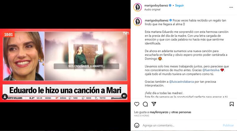 La emotiva reacción de la animadora. Créditos: @marigodoyibanez