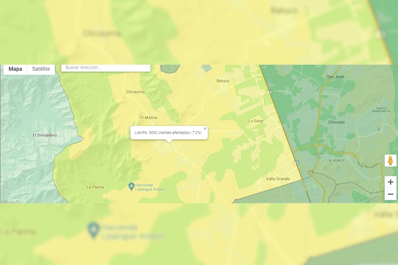 Este es el mapa que se muestra en la plataforma habilitada.