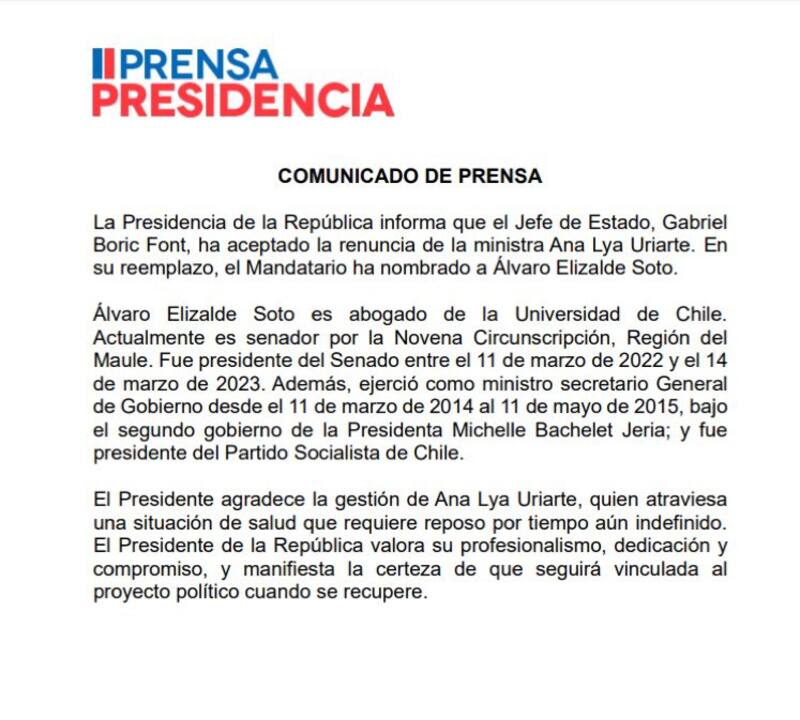 La noticia fue confirmada la tarde de este miércoles. Créditos: Presidencia.