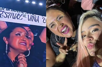 Leyó su cartel y se sacó una selfie: El especial momento que vivió Pamela Leiva en el segundo concierto de Karol G en Chile