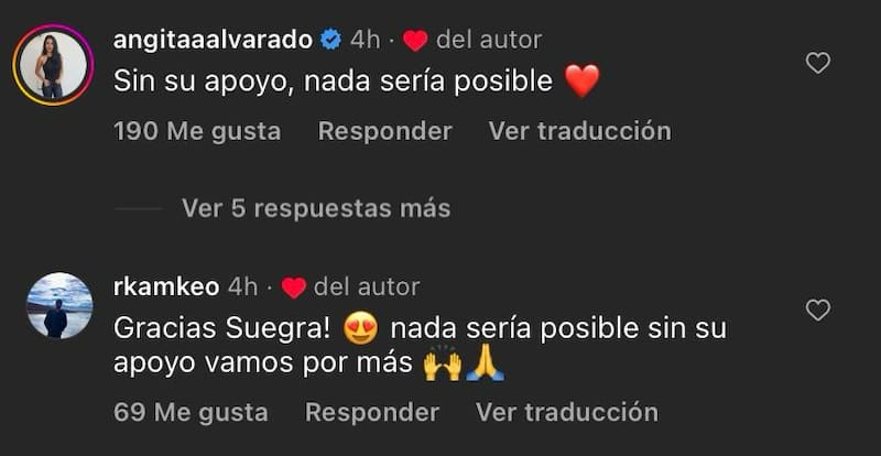 Los mensajes de agradecimiento de Angie Alvarado y Rodolfo Kamke hacia Anita Alvarado.