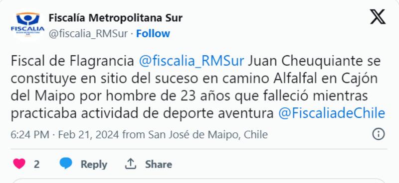 El lugar de los hechos será periciado por el personal policial y la Fiscalía Metropolitana Sur para esclarecer las causas del deceso del joven.