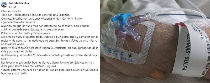 Roberto Nicolini nuevamente está internado. Créditos: Facebook