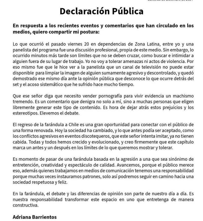 se lanzó contra Sergio Rojas y Claudia Schmidt tras graves peleas en Zona Latina.