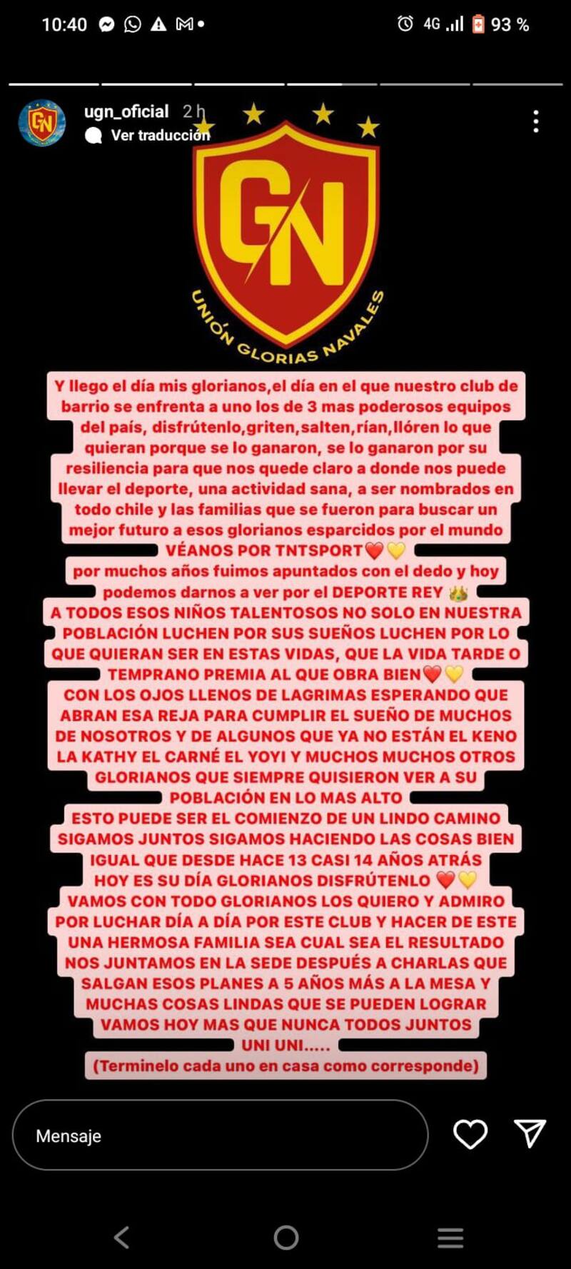 La reflexión de Glorias Navales en redes sociales.