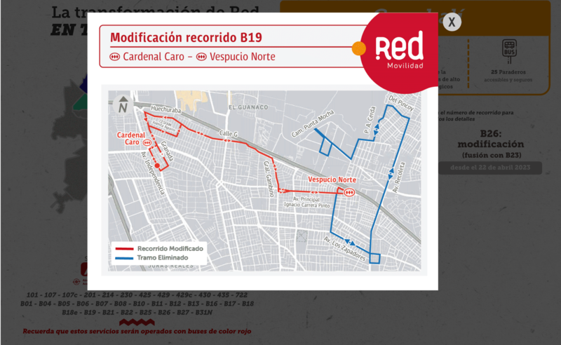 El servicio B19 será modificado para llegar a la estación Cardenal Caro de Línea 3. Créditos: DTPM.