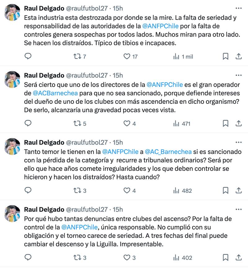 Reacciones de Raúl Delgado en contra de la ANFP.