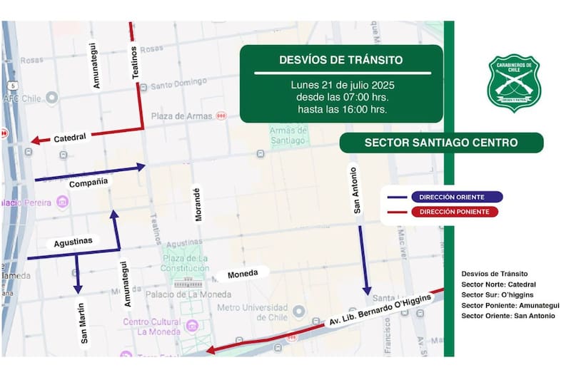 Debido a la Cumbre Democracia Siempre se informaron algunas modificaciones.
Créditos: Carabineros de Chile.