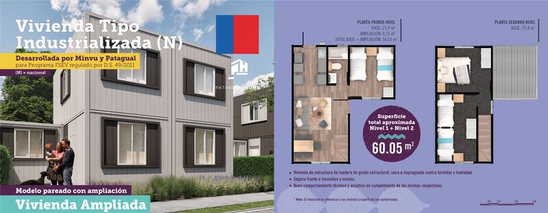 Casa de dos pisos de 60 m2 aproximadamente.