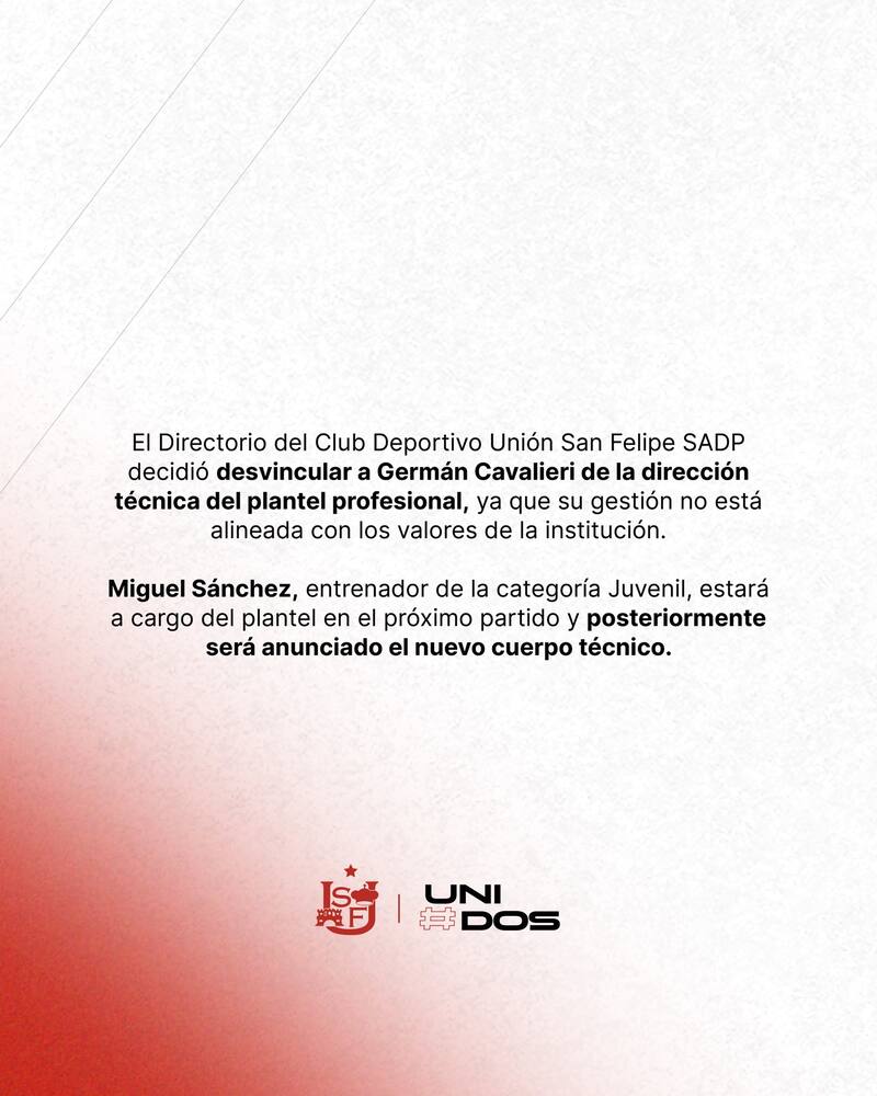 Unión San Felipe puso fin al ciclo de Germán Cavalieri.