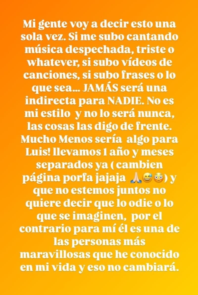 La influencer desmintió indirecta hacia Luis Jiménez. Créditos: Instagram