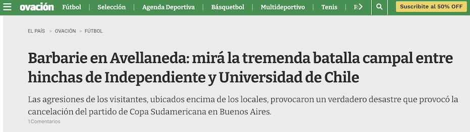 El centenario medio charrúa habló de una "babarie" ocurrida en la cancha de Independiente.