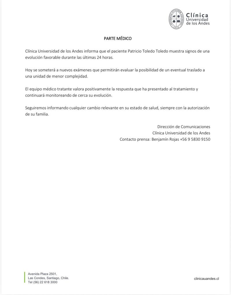 Clínica Universidad de los Andes informó sobre el estado de salud del exgolero.