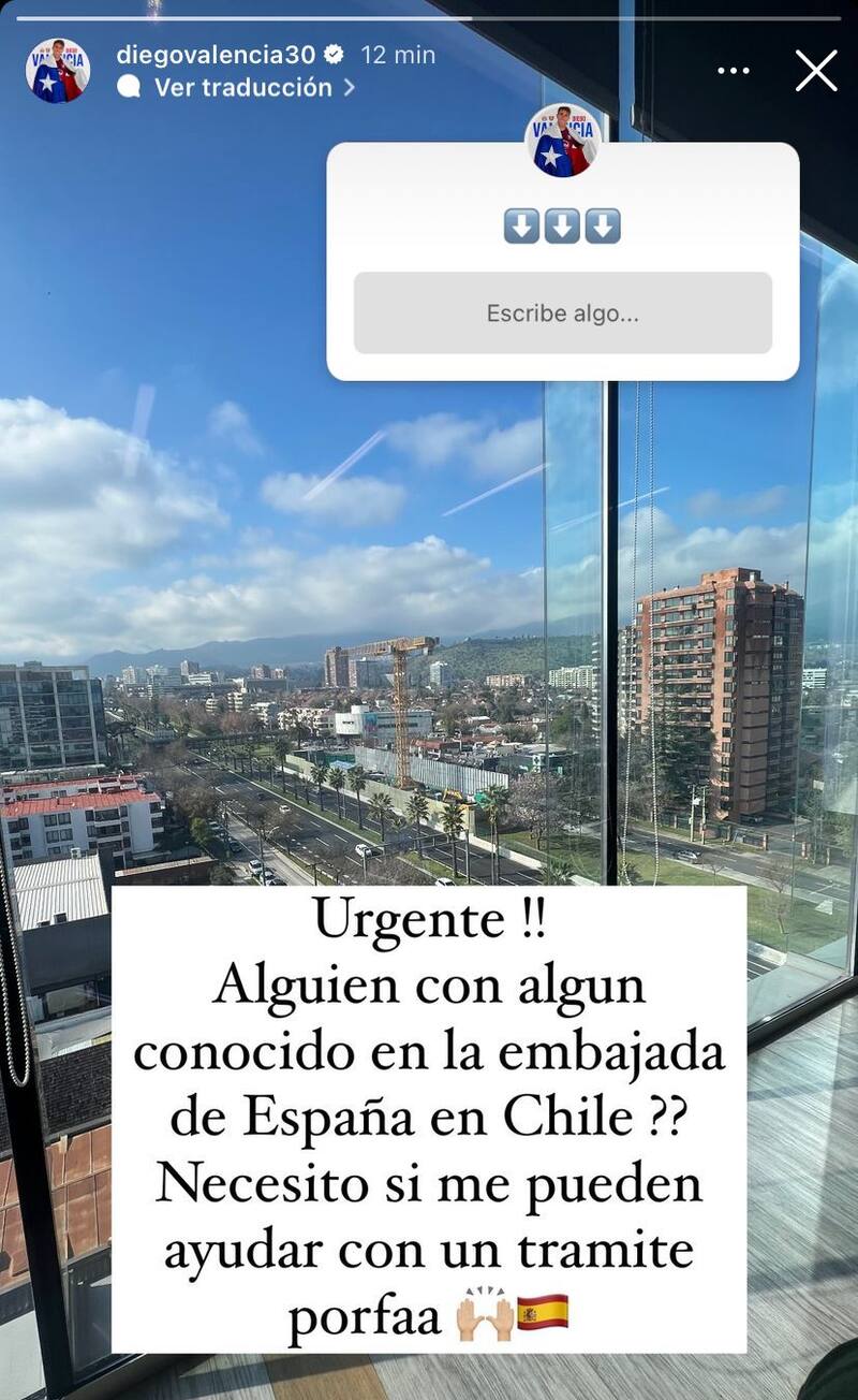 Mensaje de Diego Valencia en Instagram.