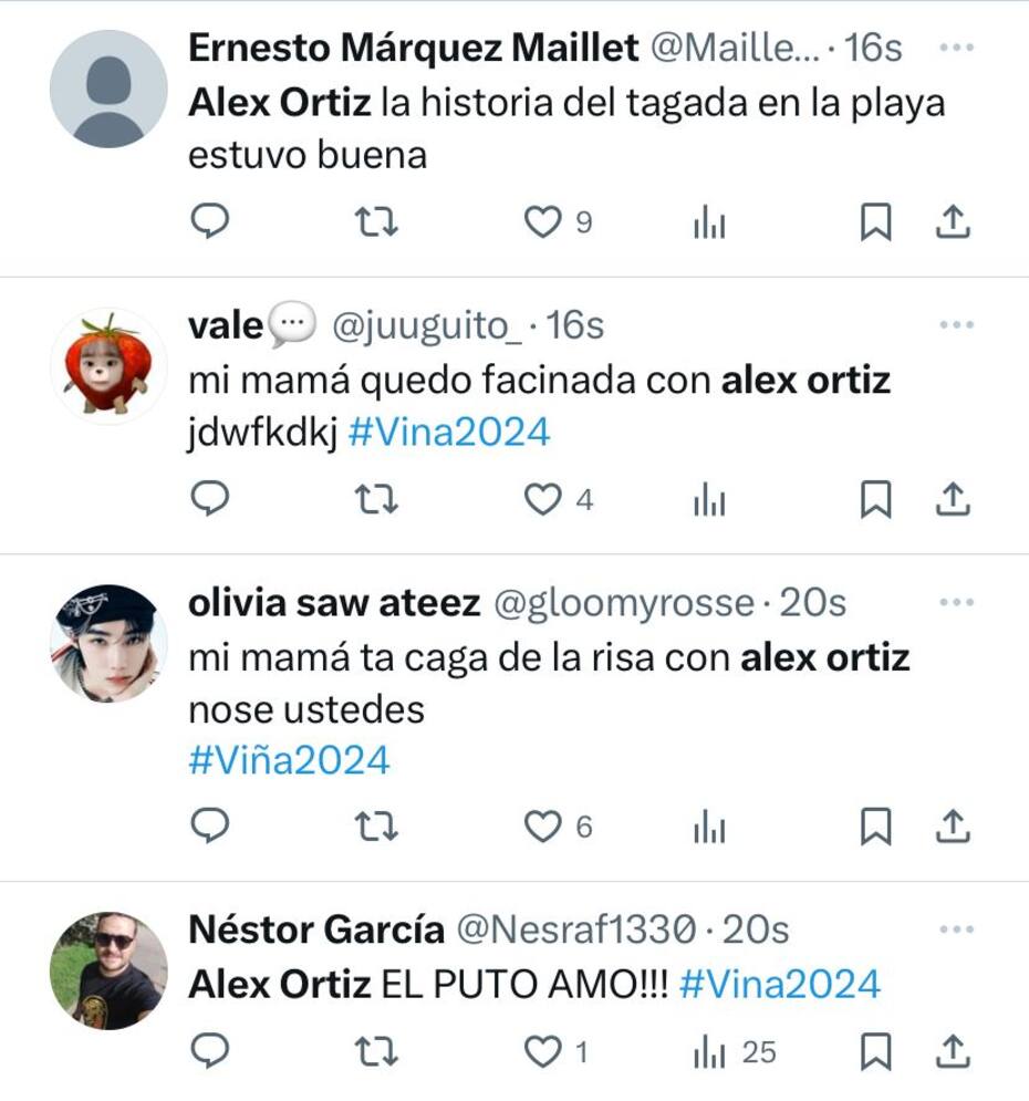 Reacciones de la red social X por la presentación de Alex Ortiz en el Festival de Viña 2024.