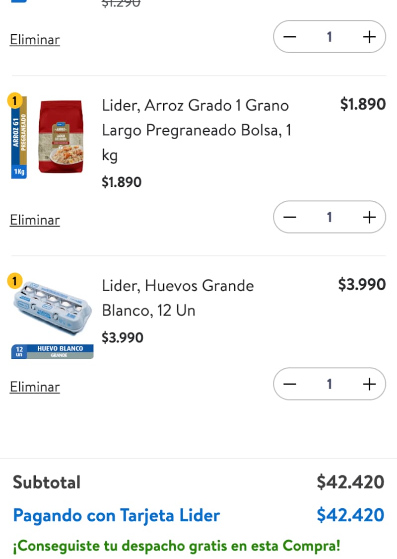 Poco más de 42 mil pesos costó la misma compra en Chile.