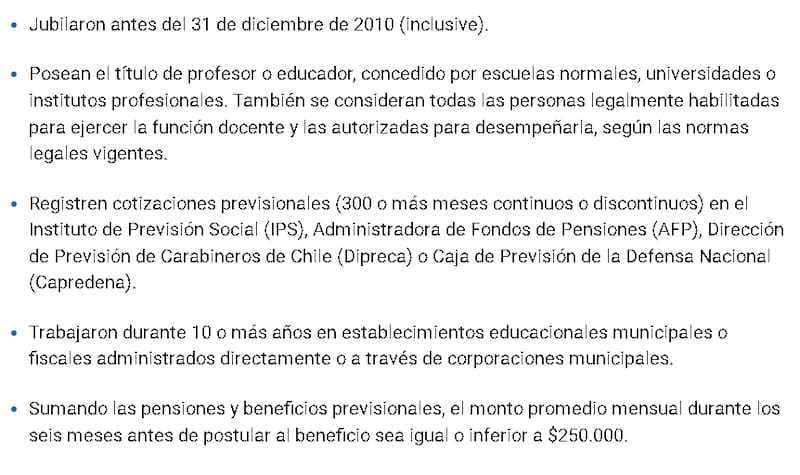 Requisitos del Bono Docente. Créditos: Chile Atiende.