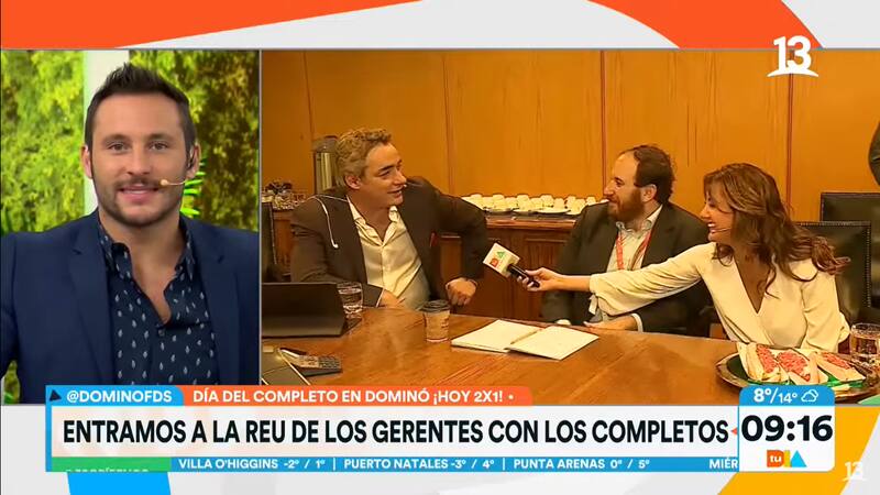 Priscilla Vargas y José Luis Repenning regalando completos a Max Luksic