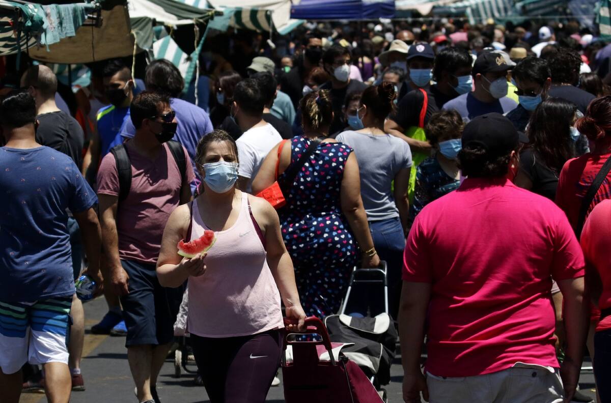 A pesar de la cuarentena: feria libre de Santiago estuvo repleta de personas