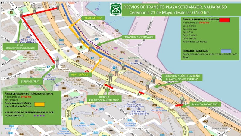 Estos son los cortes de tránsito en Valparaíso por el desfile de las Fuerzas Armadas. Foto: Carabineros.