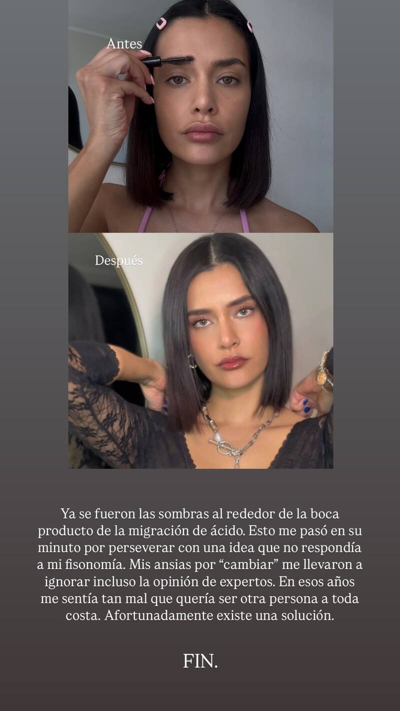 Historia compartida por la periodista mostrando su antes y después.