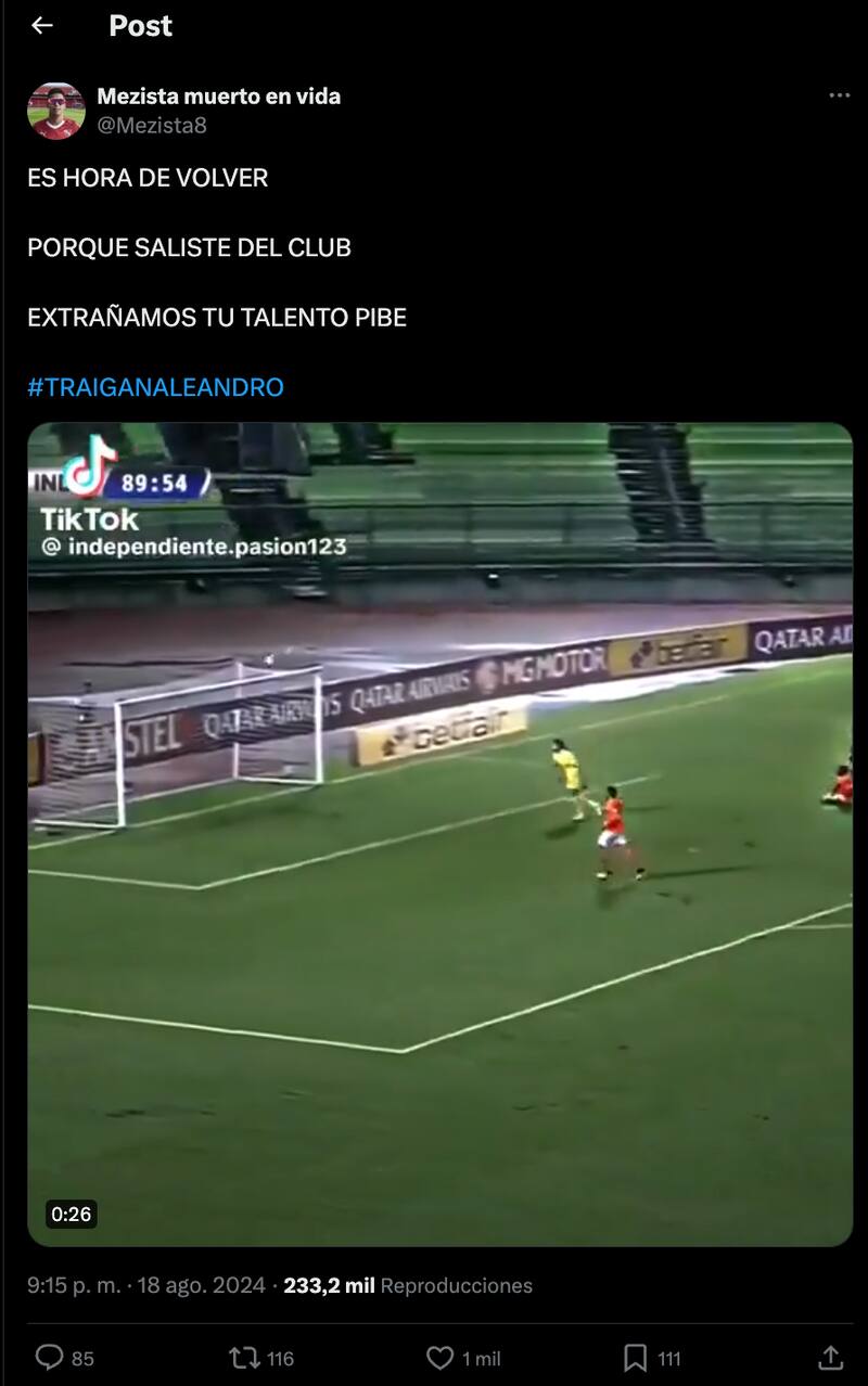 La campaña de hinchas de Independiente para conseguir el retorno de Leandro Fernández.