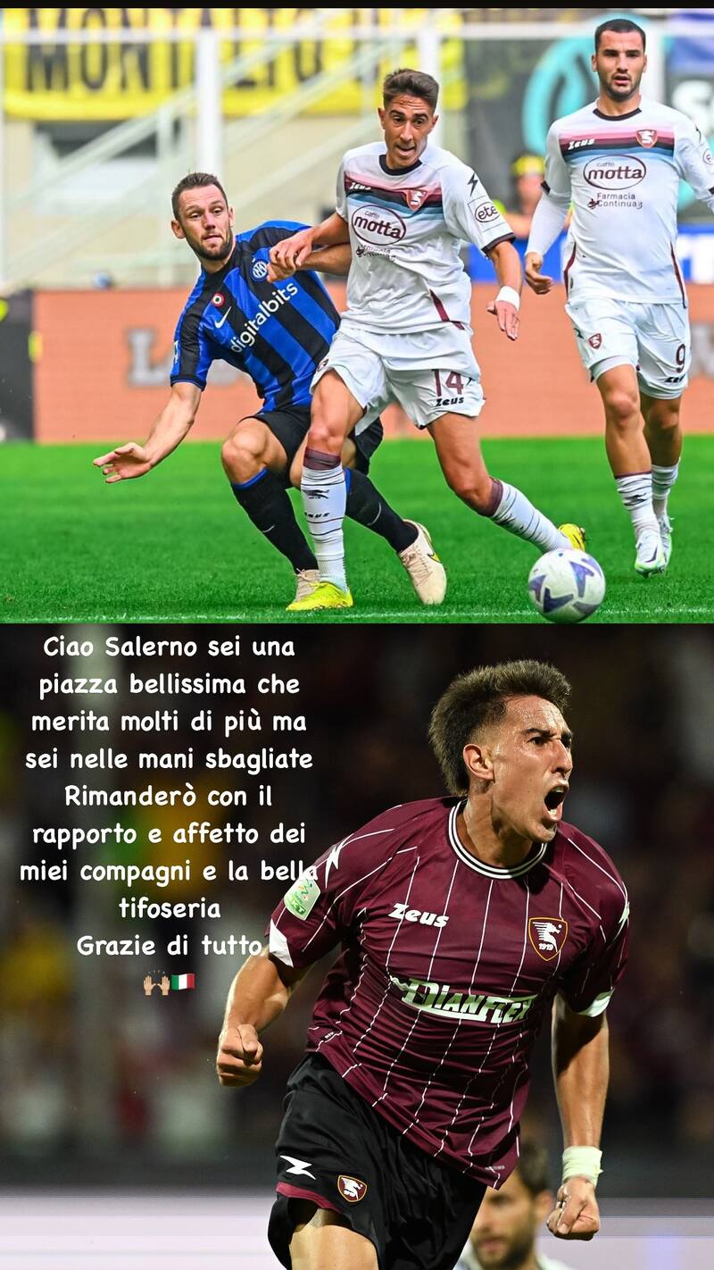 Diego Valencia y su despedida del Salernitana.