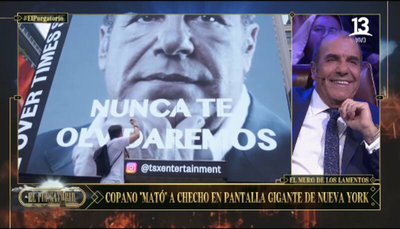 Checho Hirane y su aparición en Time Square. Foto: Canal 13.