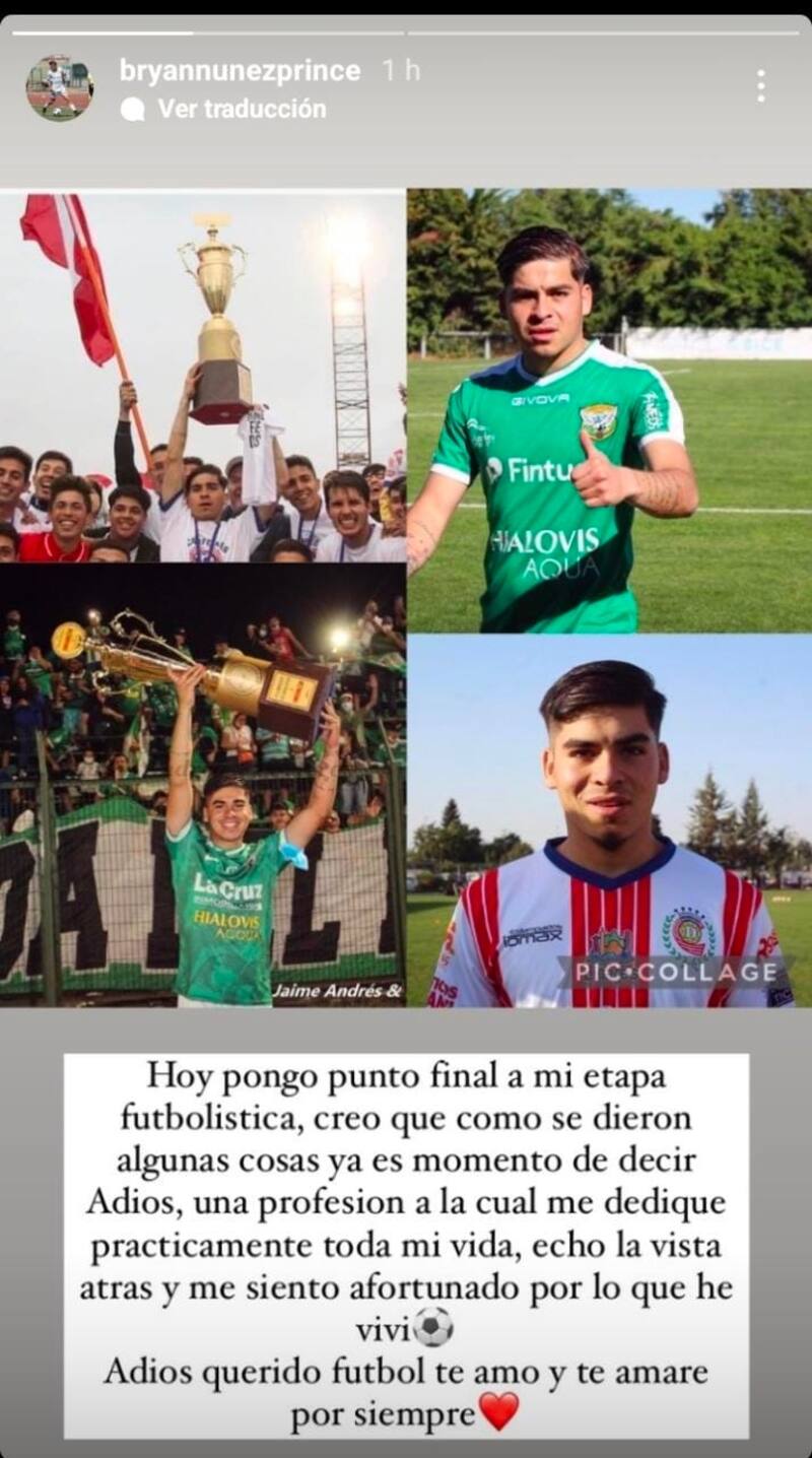 El mensaje de Bryan Núñez anunciando su retiro del fútbol.