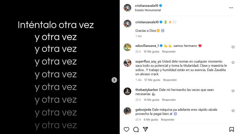 El extremo publicó un motivador mensaje en Instagram