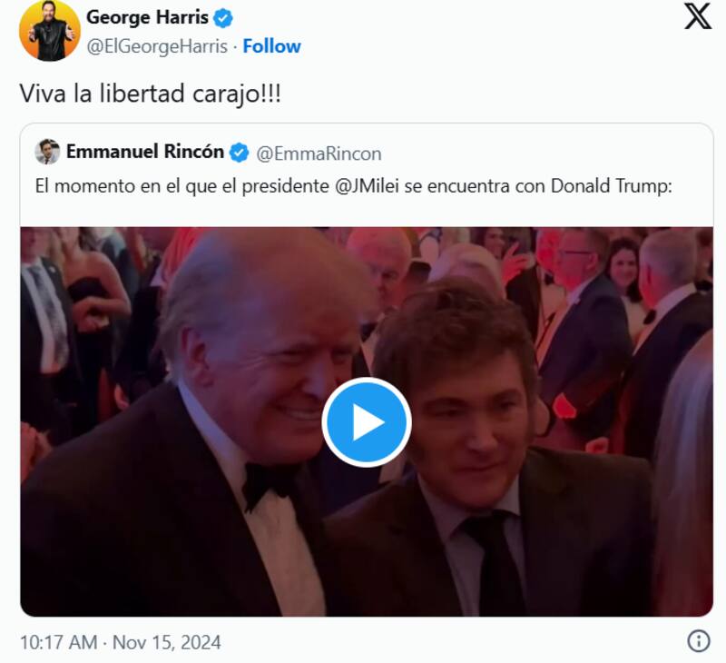 El humorista demostró su apoyo en redes sociales a Trump y Milei.