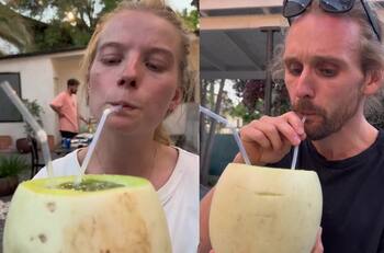 VIDEO | ¿Qué nota le habrán puesto? Turistas noruegos prueban por primera vez melón con vino