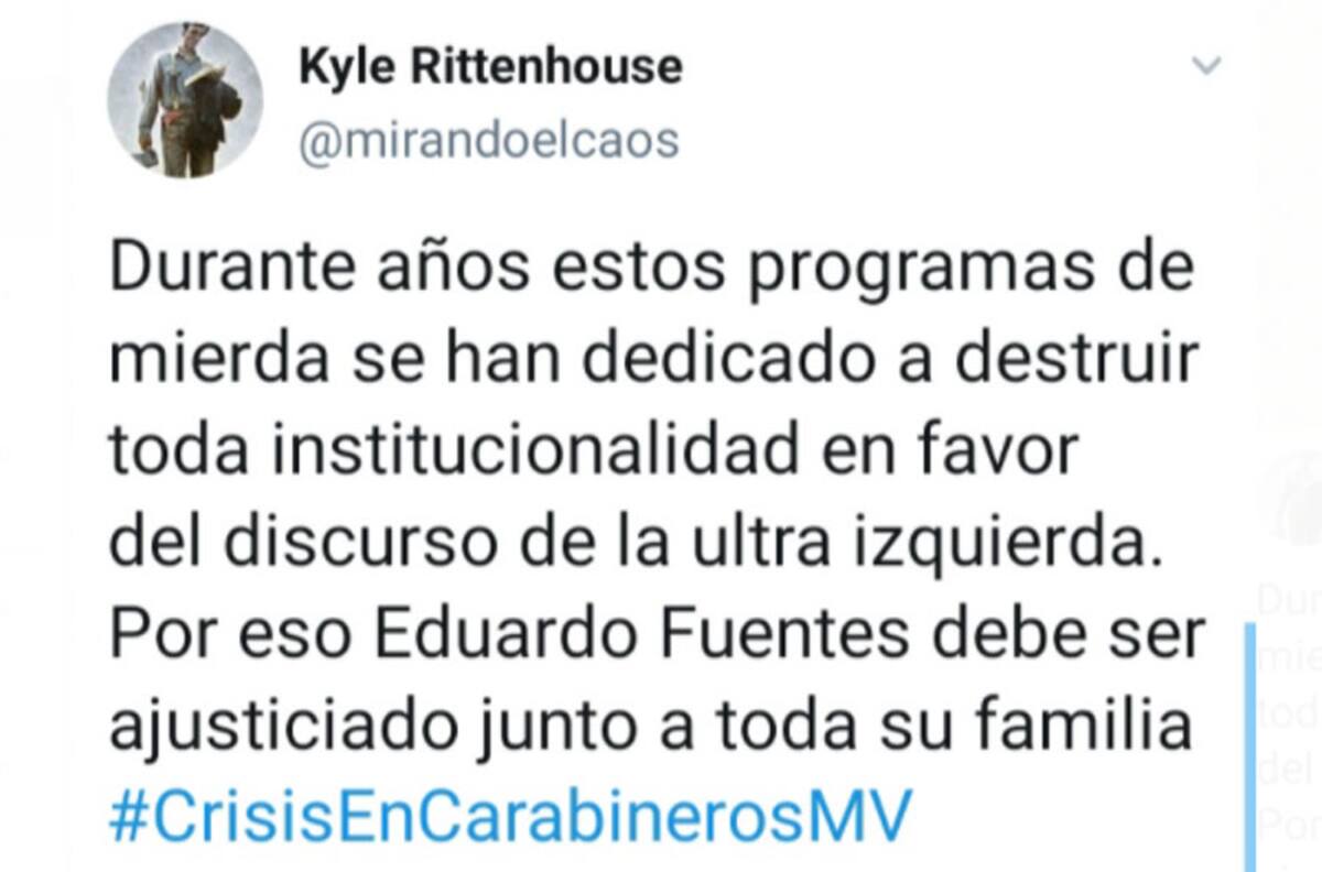 "Debe ser ajusticiado junto a toda su familia": Eduardo Fuentes recibe amenaza en Twitter
