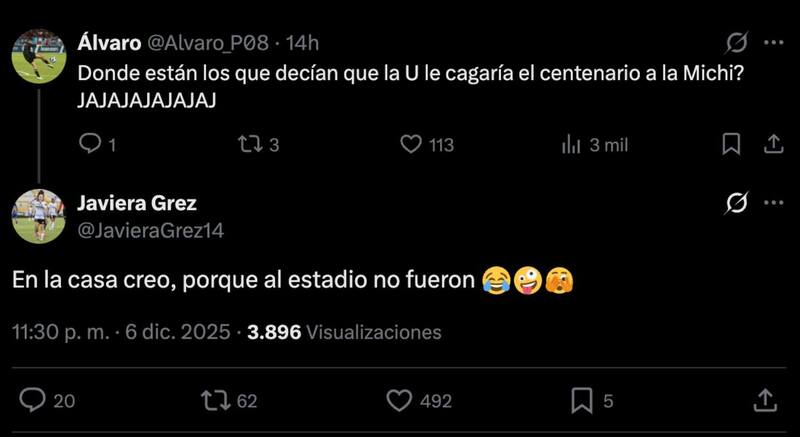 En Twitter aprovechó de molestar a los azules. Foto: Captura