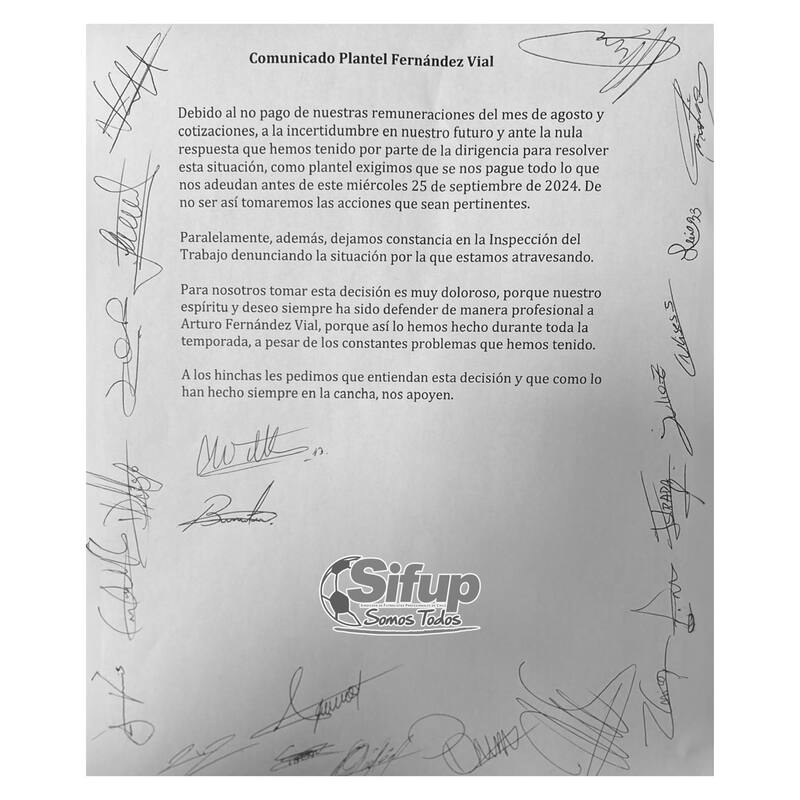 Comunicado de Fernández Vial.