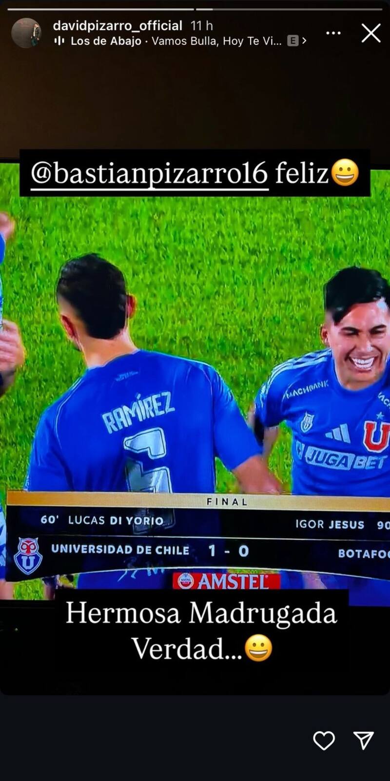 El fantasista celebró la victoria de la U sobre Botafogo,