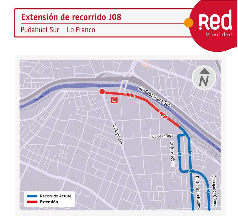 Esta es la extensión que tendrá el recorrido JO8 en la comuna de Quinta Normal.