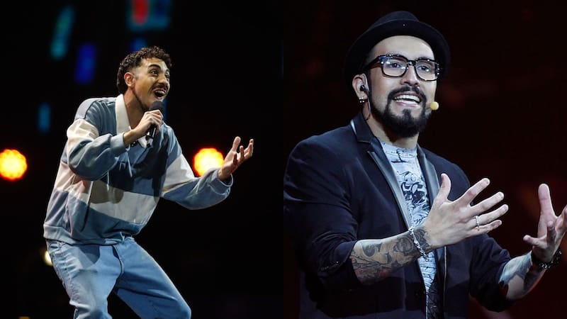 El joven humorista triunfó en la segunda noche del Festival y fue felicitado por su amigo.