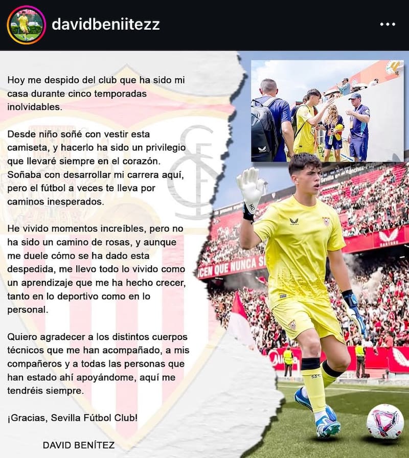 Así comunicó el joven portero del Sevilla que dejará el club al final de la presente temporada.