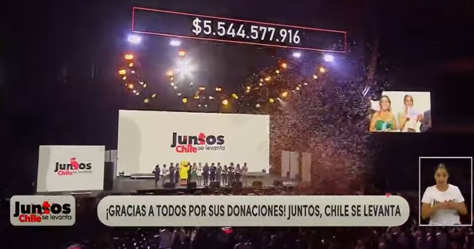 "Juntos Chile se Levanta" alcanzó un cómputo de de $5.544.577.916. Créditos: Pantallazo TV+