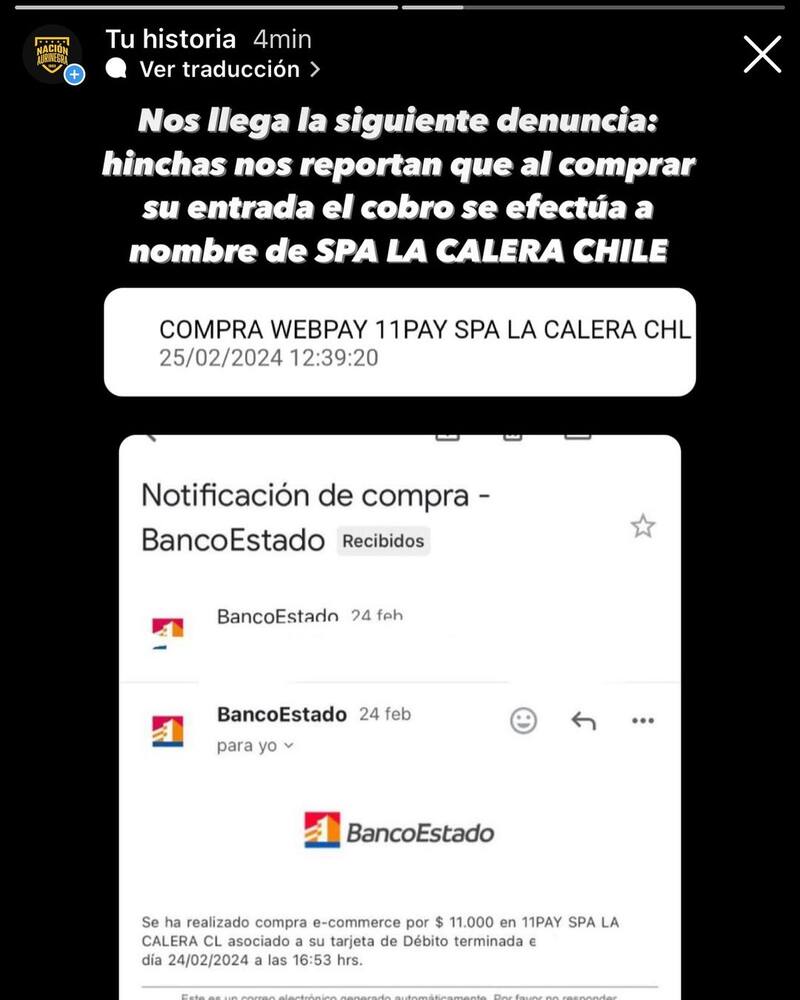 donde se ve la notificación de la compra de las entradas para la Noche Aurinegra. Foto: Instagram nacion_aurinegra.