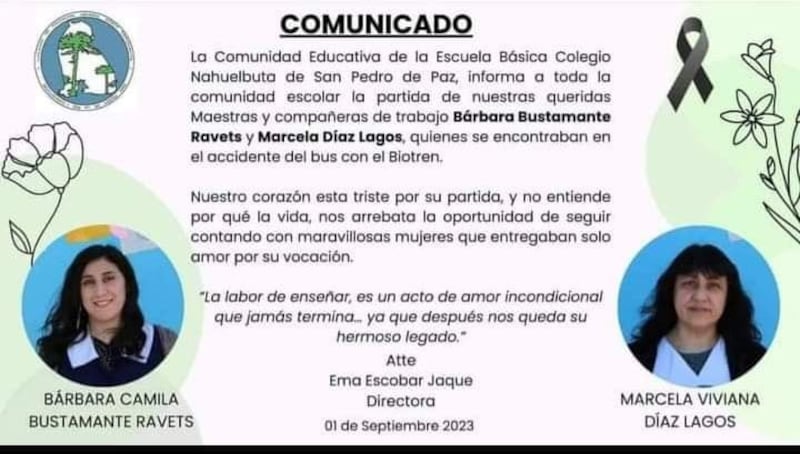 Comunicado de la Escuela Básica Colegio Nahuelbuta de San Pedro de Paz.