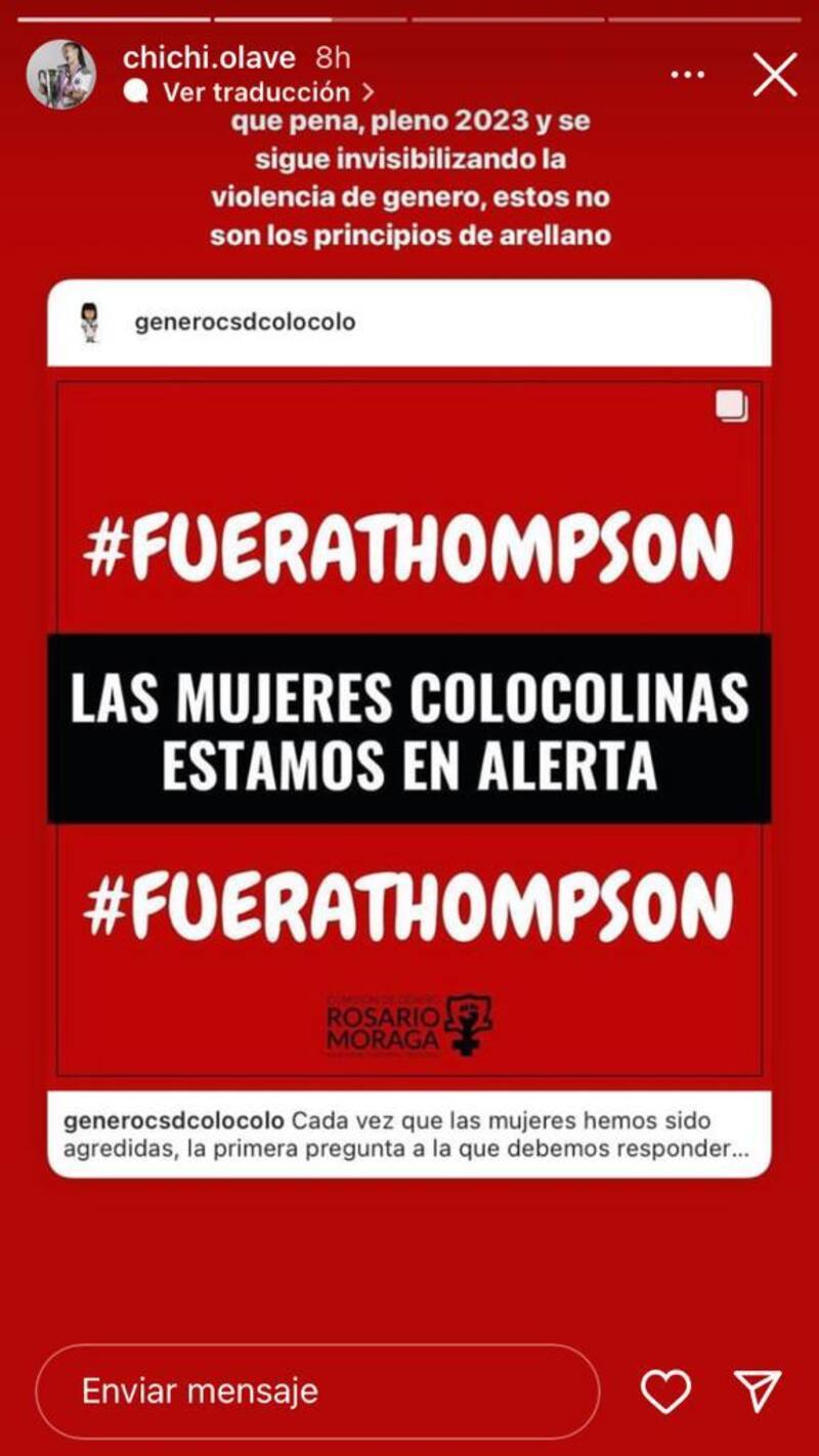 Isidora Olave usó sus redes sociales para criticar la vuelta de Jordhy Thompson a las citaciones de Colo Colo.