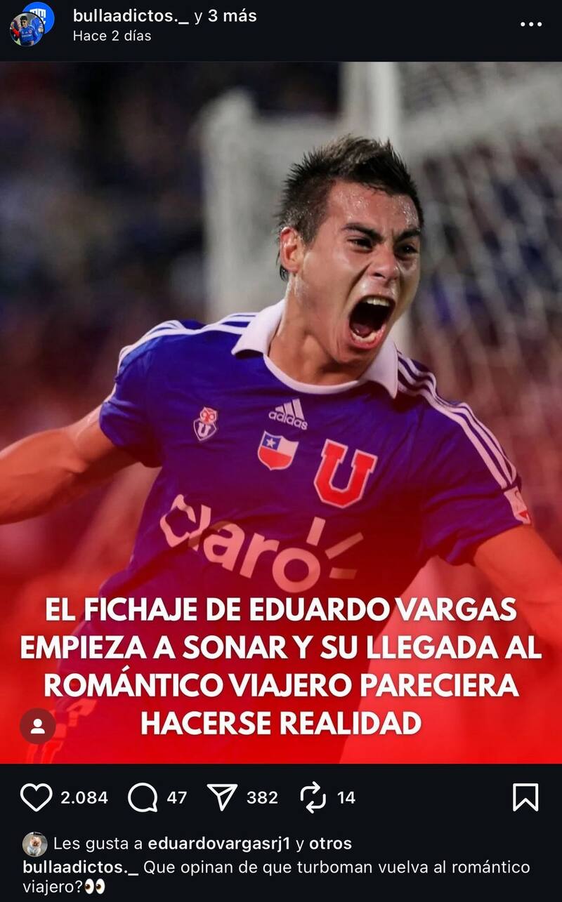 Eduardo Vargas en redes sociales.