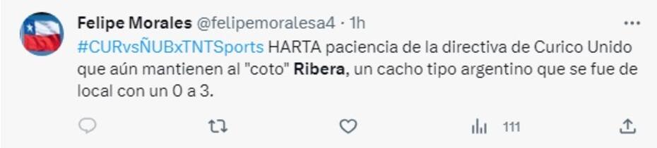 Los hinchas de Curicó Unido piden la salida de Juan José Ribera.