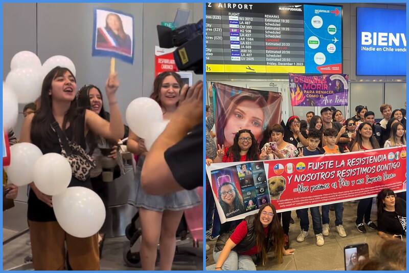 Fanáticos esperando en aeropuerto.