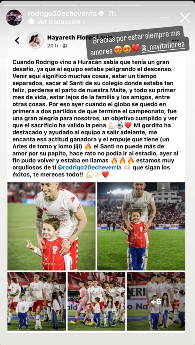 Echeverría reposteó la publicación de su señora y le agradeció el apoyo