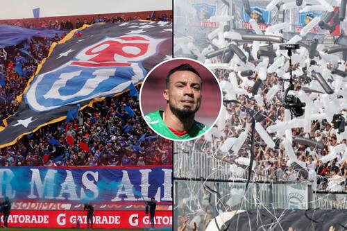 Hinchadas de Colo Colo y Universidad de Chile. Al medio, Roberto Cereceda.