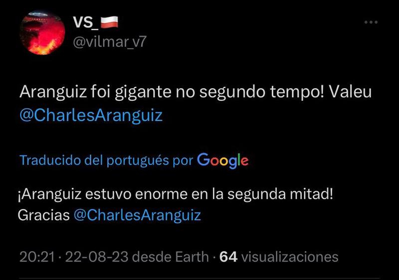 Elogios de los hinchas del Inter de Porto Alegre al ex Universidad de Chile, Charles Aránguiz.