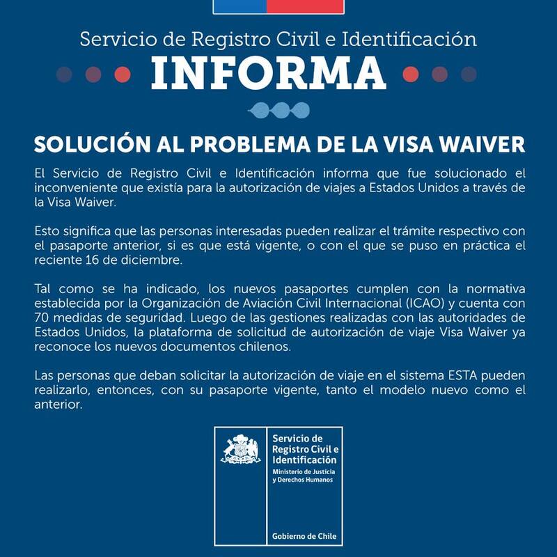 Comunicado hecho ante la solución del problema con la Visa Waiver.